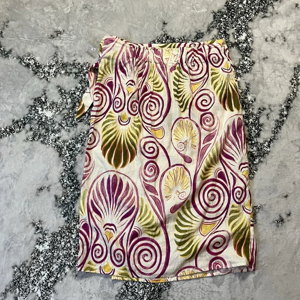 Christian Siriano Skirt Womens Size M Multicolor Tropical Wrap Linen‎ Blend